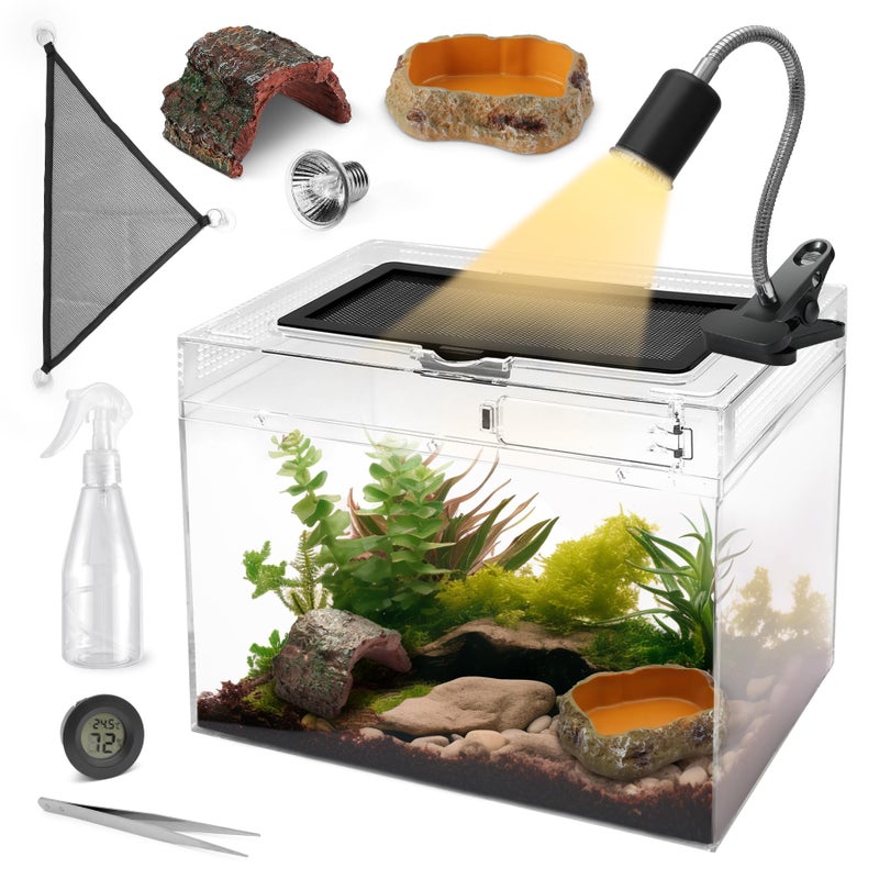 AZV Reptile Terrarium Starter Kit,8 Piece Small Reptile Tank with Escape-Proof Locks,Mesh Top,Multi-Vent Compatible Habitat,Durable Clear PC,Easy-Clean Waterproof Base for Geckos,Frogs,Spiders Small - Image 1