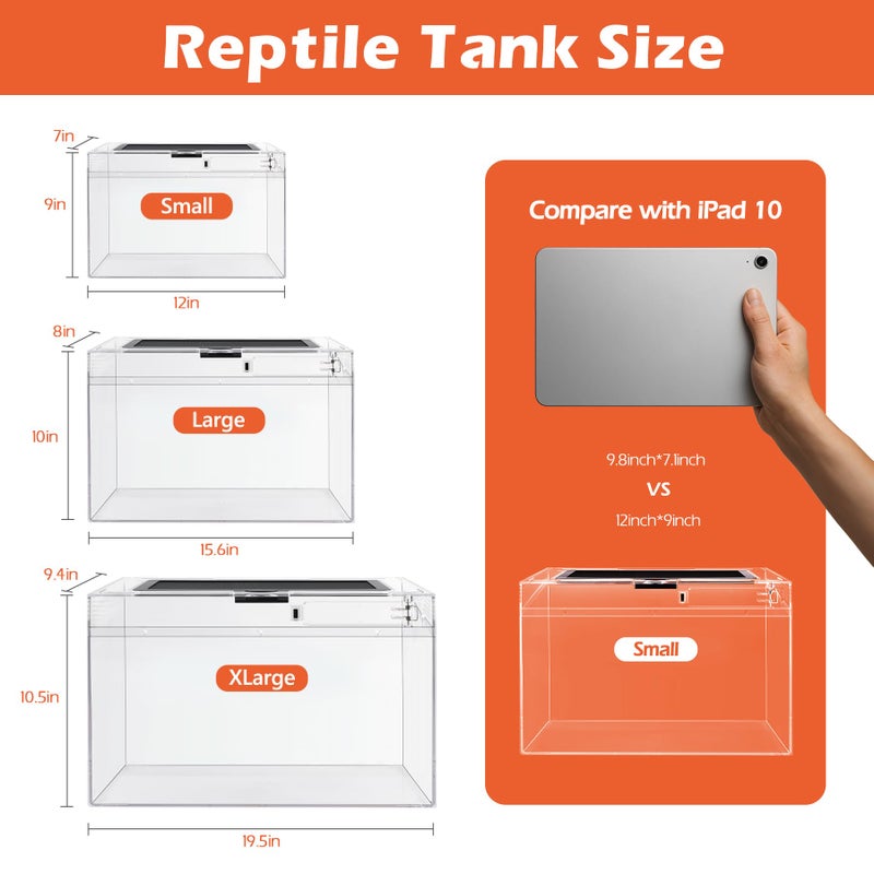 AZV Reptile Terrarium Starter Kit,8 Piece Small Reptile Tank with Escape-Proof Locks,Mesh Top,Multi-Vent Compatible Habitat,Durable Clear PC,Easy-Clean Waterproof Base for Geckos,Frogs,Spiders Small - Image 2