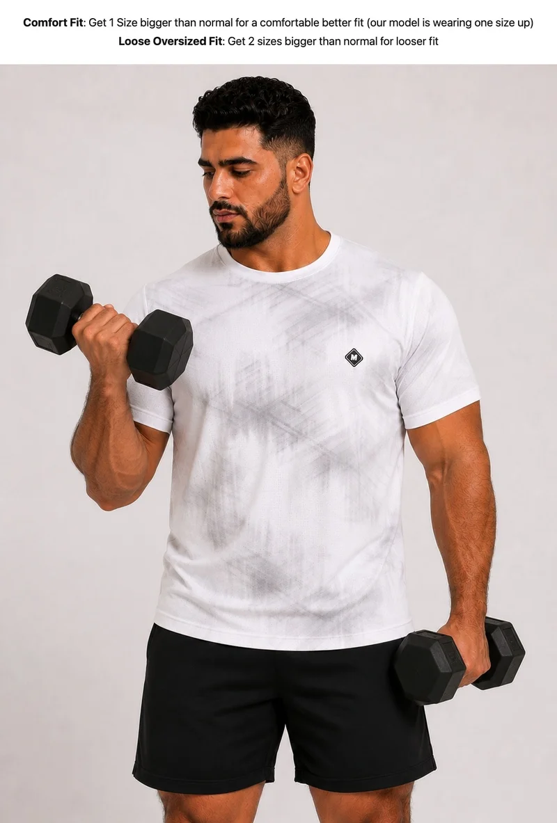 Moveletix white Men's Plus Size Training Short Sleeve T-Shirt White Ultra Cooling for Men | Best Price UAE