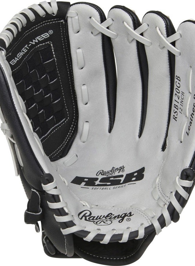 Rawlings Softball Series Glove, Basket Web, 12 inch, Left Hand Throw, RSB120GB-0/3,Black/Gray - Image 3