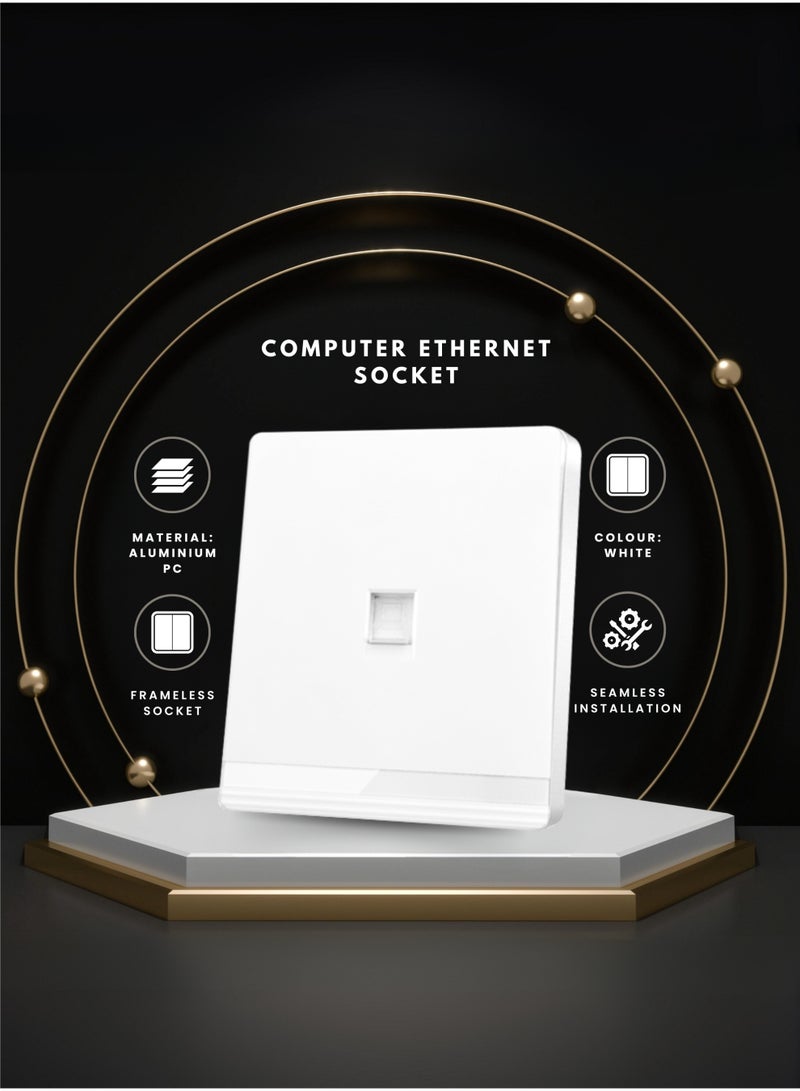 Vmax Computer Ethernet Socket with Port Frameless Slim Aluminum Panel High-Speed Wired Network Outlet Stylish Design Easy Wall Installation (WHITE) - Image 2