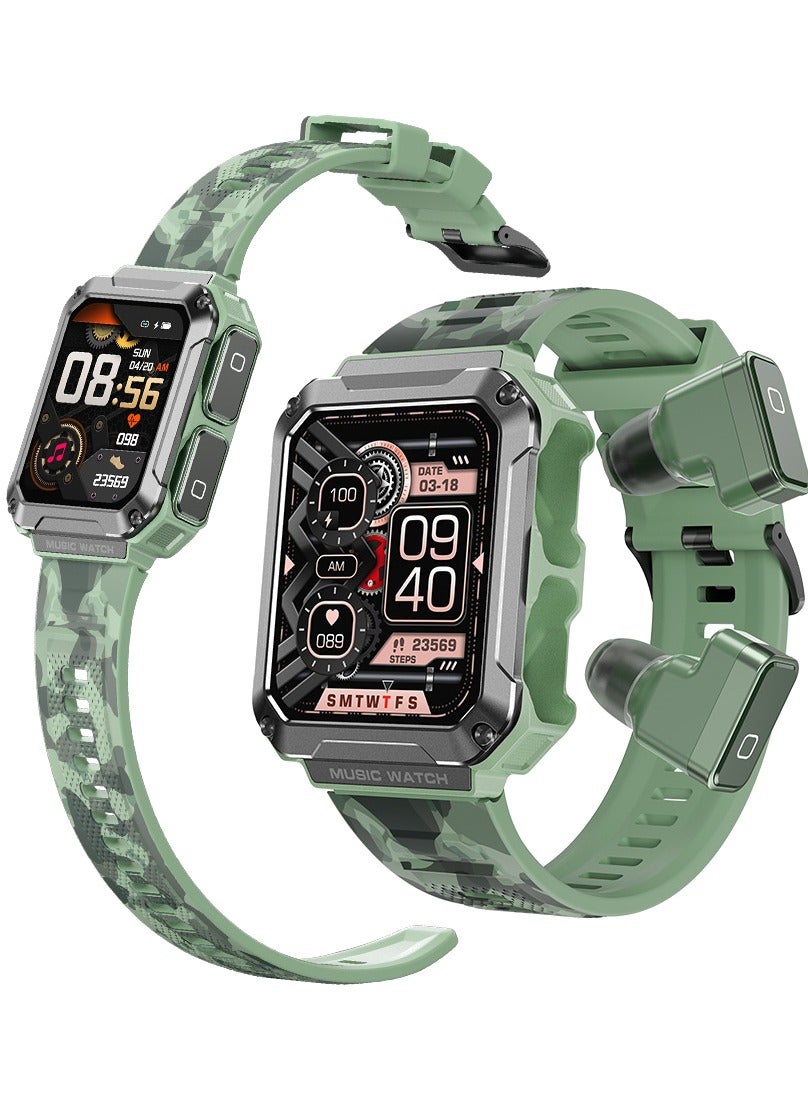 WatchOut Wearables WatchOut WearPods Teens Smartwatch with Wireless Earbuds, GPS Fitness Tracker, Music Storage, Heart Rate, Always-on HD Display, Best Headphones & Smart Watch in one Gift for GenZ (Military Green)