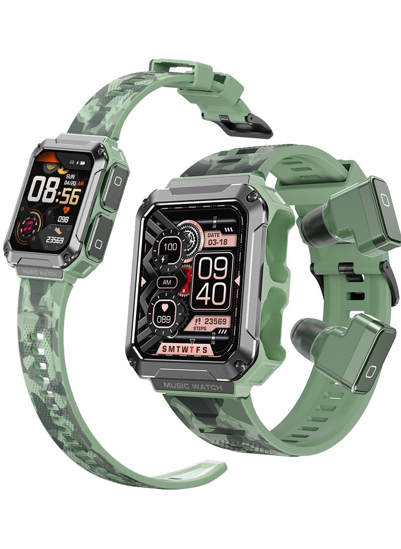 WatchOut Wearables WatchOut WearPods Teens Smartwatch with Wireless Earbuds, GPS Fitness Tracker, Music Storage, Heart Rate, Always-on HD Display, Best Headphones & Smart Watch in one Gift for GenZ (Military Green)  - Image 1