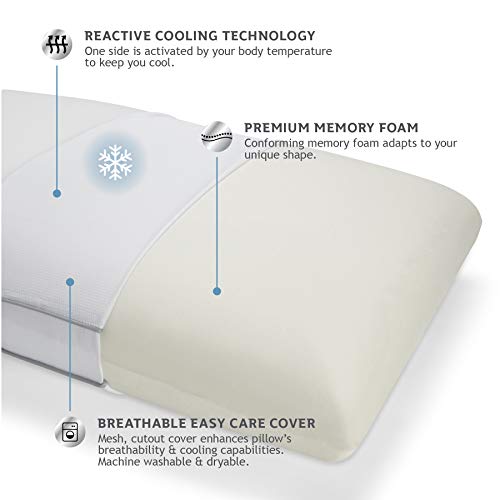 Sealy وسادة سيالي الأساسية القابلة للعكس للتبريد والراحة، مصنوعة من رغوة الذاكرة، حجم قياسي/ملكة، بيضاء، حجم ملكة (عبوة من 1) - Image 2