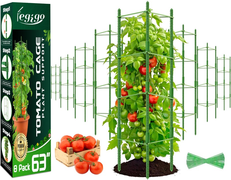 Legigo 8-Pack Up to 63inch Tomato Cages for Garden Plant Support- Garden Stakes Tomato Cage, Tomato Trellis for Potted Plants, Tomato Cages Plant Stakes for Climbing Vegetables Plants Flowers - Image 1