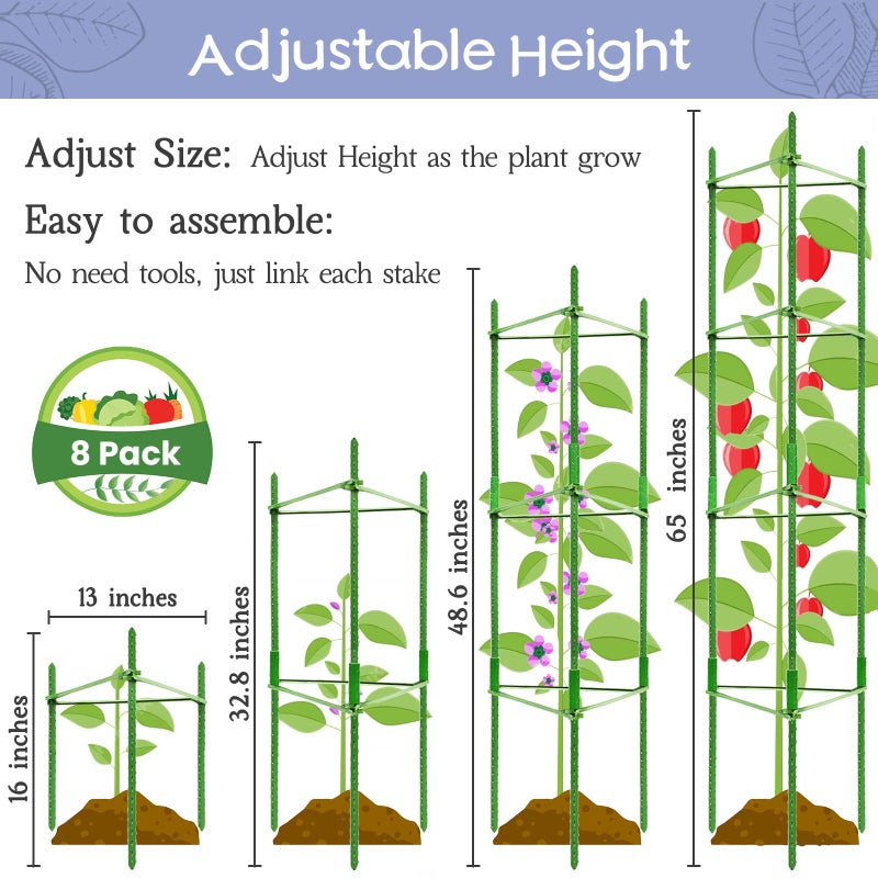 Legigo 8-Pack Up to 63inch Tomato Cages for Garden Plant Support- Garden Stakes Tomato Cage, Tomato Trellis for Potted Plants, Tomato Cages Plant Stakes for Climbing Vegetables Plants Flowers - Image 2
