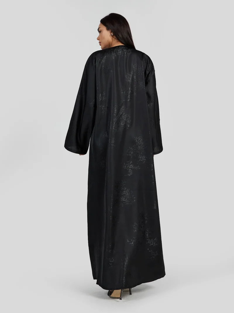 Reem Abayas  Midnight Black Tonal Floral Jacquard Abaya - Elegant Daily Wear for Women | Best Price UAE
