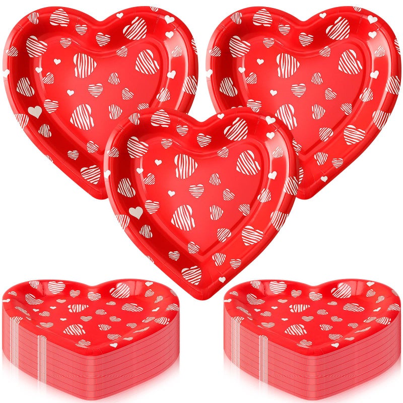Domensi 50 Pcs Valentine's Day Paper Plates Red Love Heart Disposable Paper Plates 7 inch Love Party Tableware for Valentine Anniversary Birthday Wedding Table Supplies - Image 1