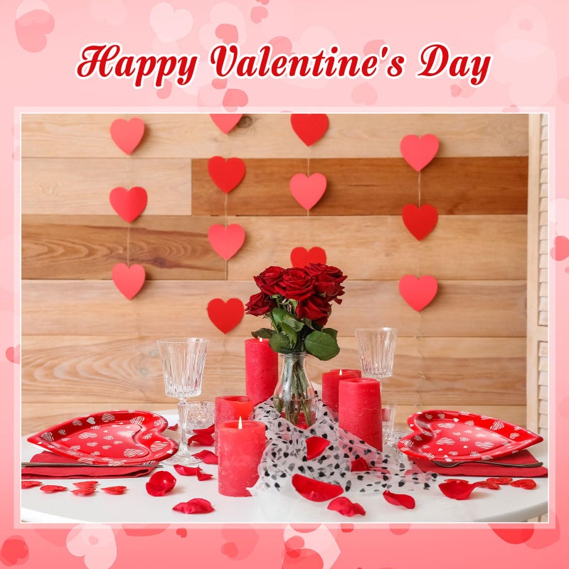 Domensi 50 Pcs Valentine's Day Paper Plates Red Love Heart Disposable Paper Plates 7 inch Love Party Tableware for Valentine Anniversary Birthday Wedding Table Supplies - Image 4