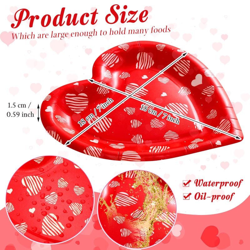 Domensi 50 Pcs Valentine's Day Paper Plates Red Love Heart Disposable Paper Plates 7 inch Love Party Tableware for Valentine Anniversary Birthday Wedding Table Supplies - Image 3