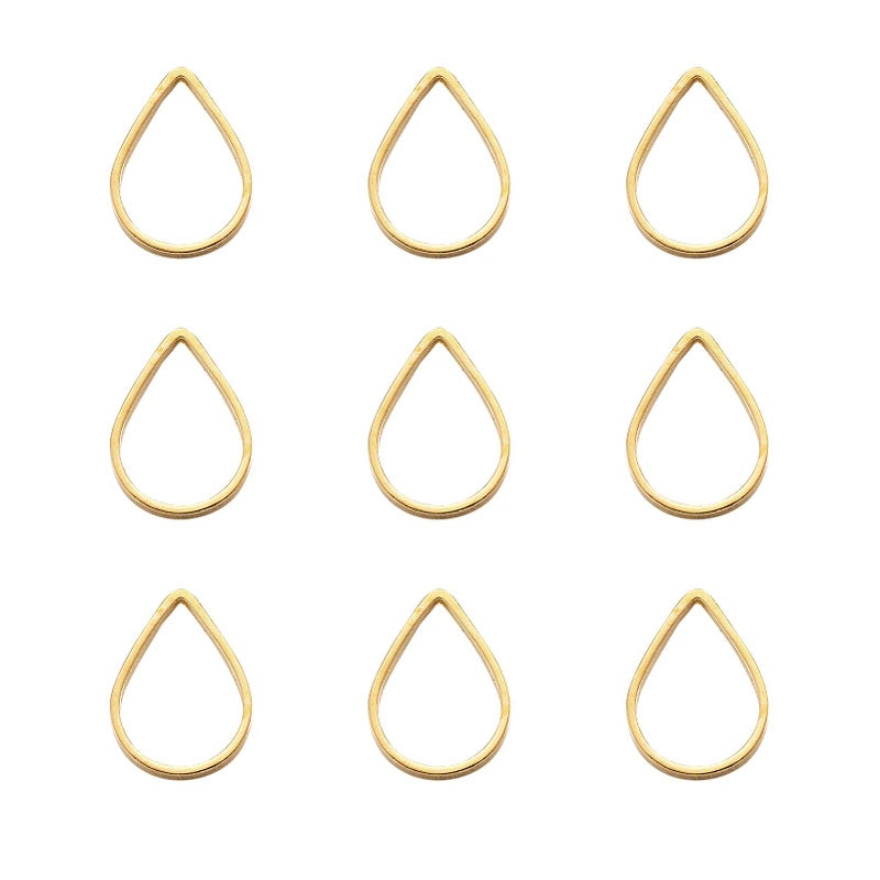Craftdady 100Pcs Golden Teardrop Linking Rings Brass Hollow Drop Frames Open Bezel Charms for DIY Crafts Jewelry Making 11x7mm