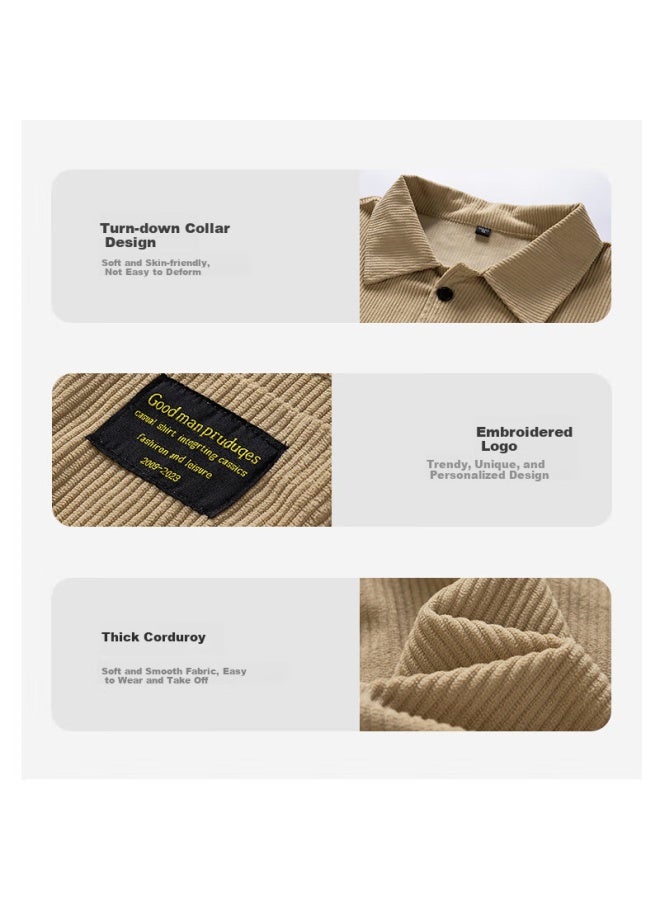 Vancamel Men's Long Sleeve Corduroy Shirt Autumn Youth Korean Style Trendy Jacket Black M - Image 4