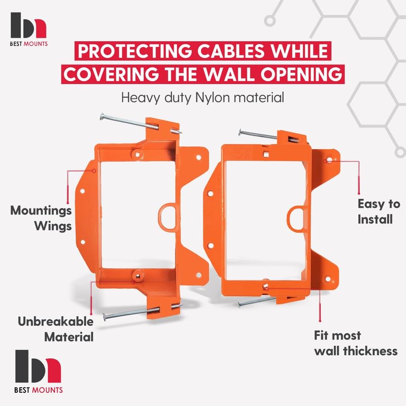 Best Mounts BestMounts - 10 Pack Nail-ON Low Voltage Mounting Brackets 1 Gang Multipurpose New Construction - Drywall Outlet Cable Wall Plate Bracket for Telephone Wire, Network Cable, HDMI, Speaker Wire - Image 3