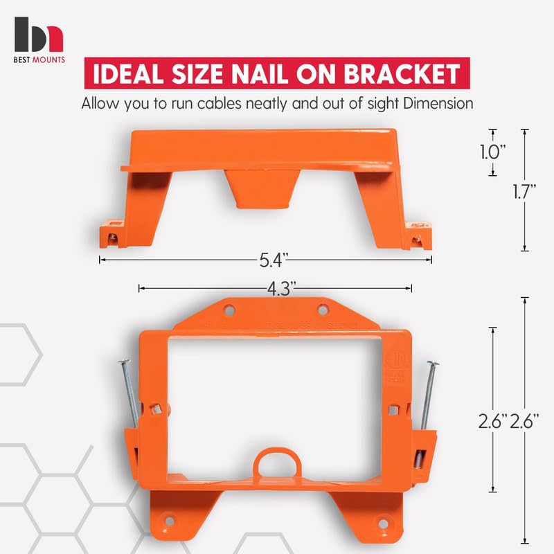 Best Mounts BestMounts - 10 Pack Nail-ON Low Voltage Mounting Brackets 1 Gang Multipurpose New Construction - Drywall Outlet Cable Wall Plate Bracket for Telephone Wire, Network Cable, HDMI, Speaker Wire - Image 2