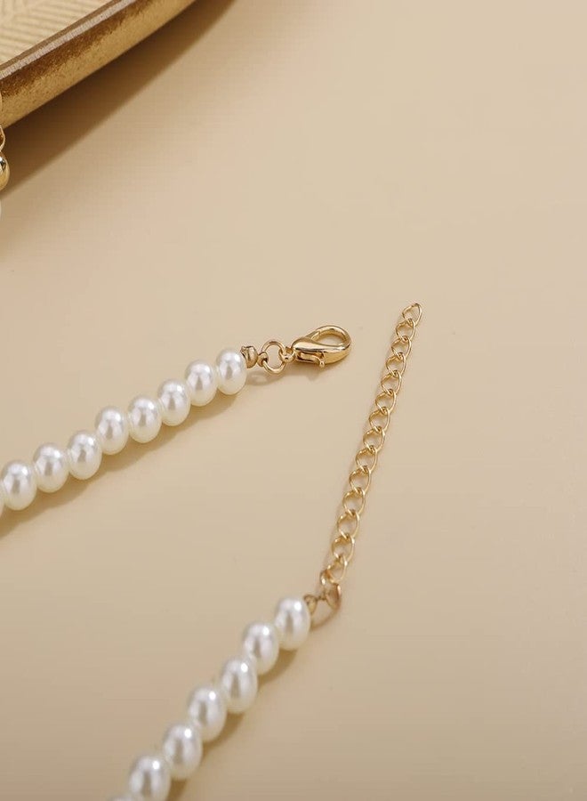 Aimimier 1920s Faux Pearl Necklace with Earrings White Stone Golden Beads Crystal Statement Collar Bib Necklace for Women (Style 3) - Image 5