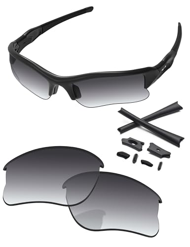 PapaViva Replacement Lenses Rubber Kits for Oakley Flak Jacket XLJ OO9009 63mm Sunglass Gray Gradient Nonpolarized - Image 1