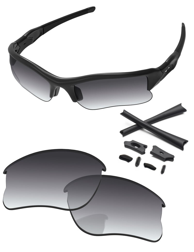 PapaViva Replacement Lenses Rubber Kits for Oakley Flak Jacket XLJ OO9009 63mm Sunglass Gray Gradient Nonpolarized - Image 2