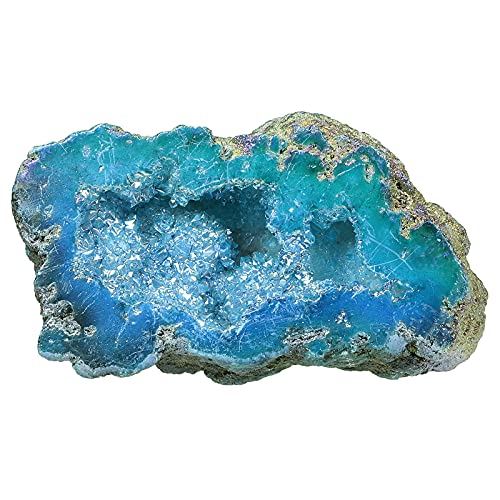 mookaitedecor Angel Aura Quartz Geode Stone Titanium Coated Natural Rock Crystal Cluster Specimen for Reiki Healing Meditation Home Decor 0.22-0.44 LB, Light Blue - Image 1