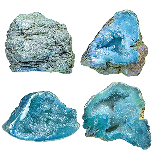 mookaitedecor Angel Aura Quartz Geode Stone Titanium Coated Natural Rock Crystal Cluster Specimen for Reiki Healing Meditation Home Decor 0.22-0.44 LB, Light Blue - Image 5