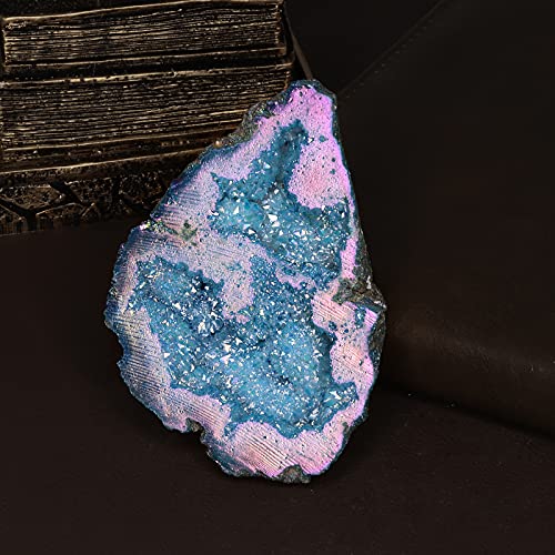 mookaitedecor Angel Aura Quartz Geode Stone Titanium Coated Natural Rock Crystal Cluster Specimen for Reiki Healing Meditation Home Decor 0.22-0.44 LB, Light Blue - Image 4