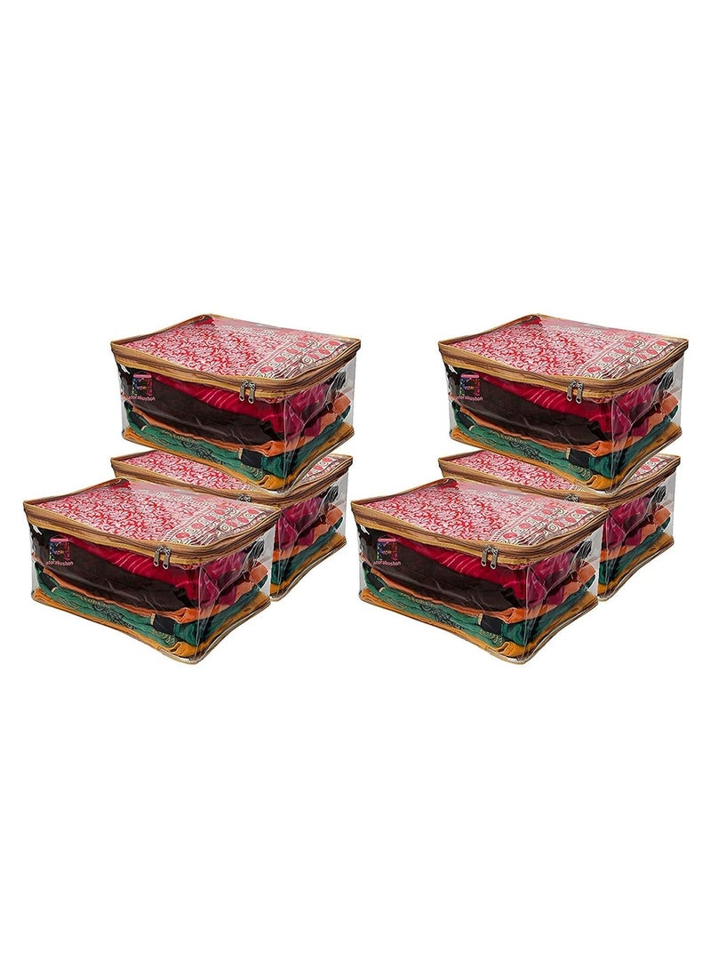 atorakushon® Transparent Saree Cover Garments Storage Bags Wardrobe Organizer Pack of 6 (Golden) - Image 1