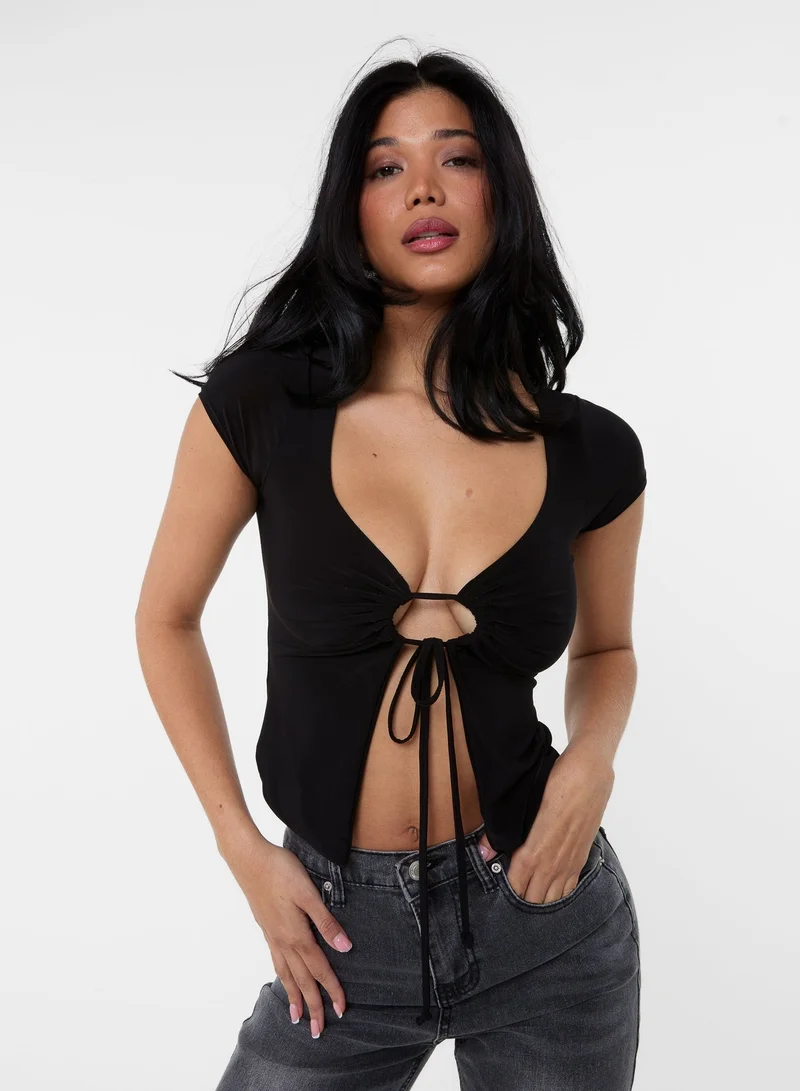 Pink Vanilla  Cap Sleeve Keyhole Crop Top for Women | Best Price UAE