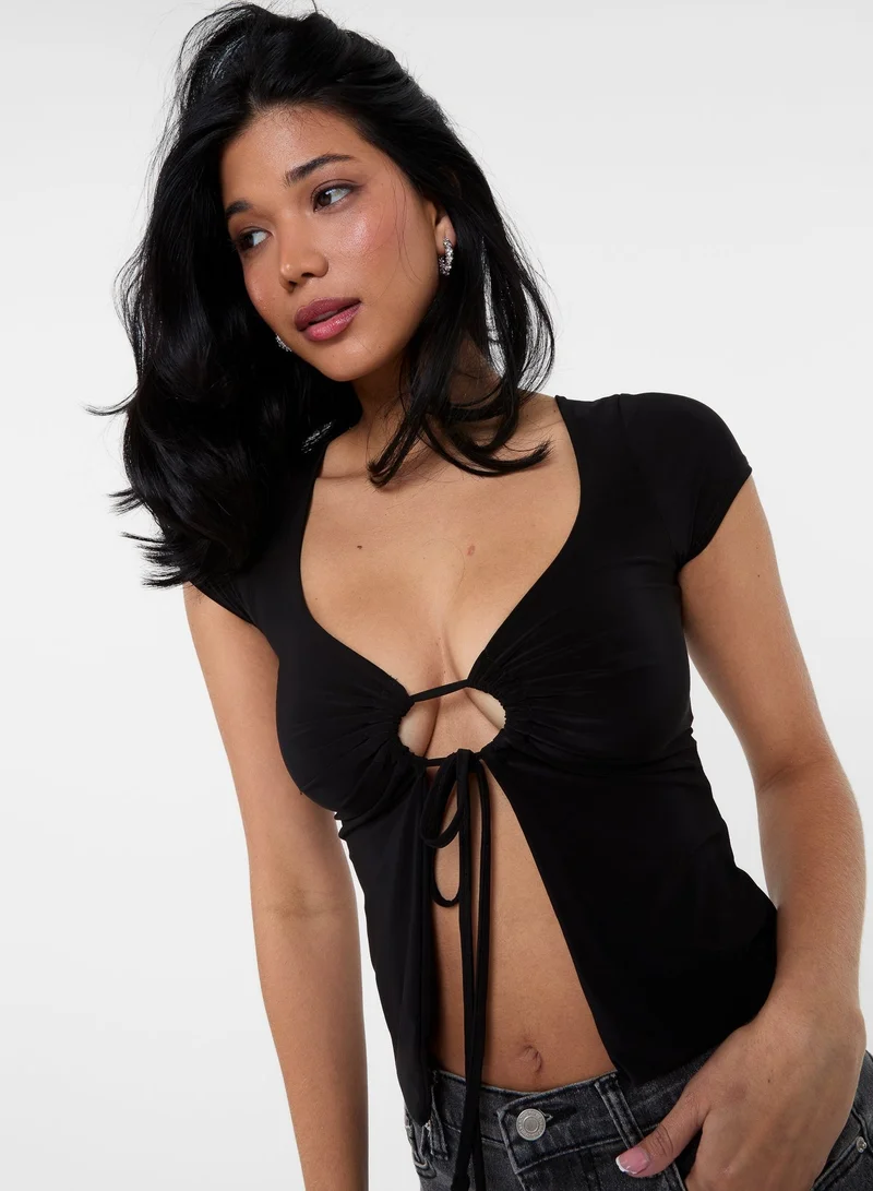 Pink Vanilla Cap Sleeve Keyhole Crop Top