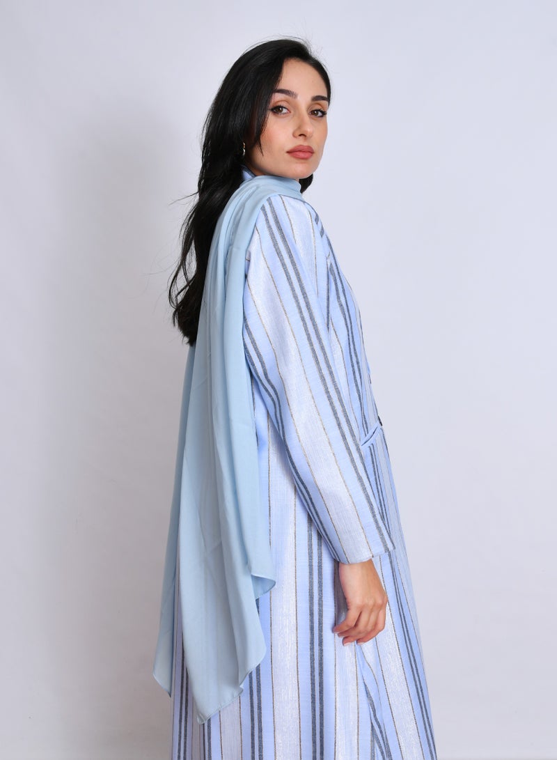 عبايات حوراء بليزر مبطن بتصميم عصري من قماش لينن مقلم أنيق مزين بأزرار مع جيوب أمامية - Image 5