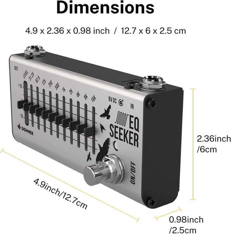Donner EQ Seeker 10 Band Equalizer Pedal for Guitar and Bass - True Bypass - Image 5