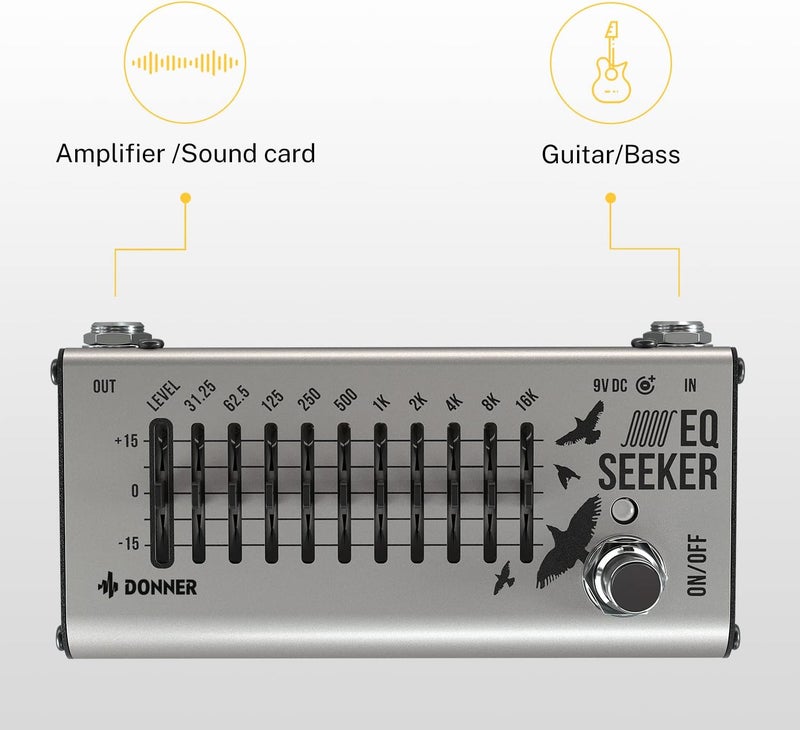 Donner EQ Seeker 10 Band Equalizer Pedal for Guitar and Bass - True Bypass - Image 3
