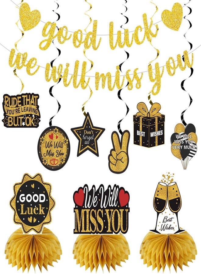 Uiorgui Going Away Party Decorations, Good Luck We Will Miss You Decorations Banner Farewell Decorations Party Supplies Kit Retirement Goodbye Party Decorations Table Centerpieces Hanging Swirls - Image 1