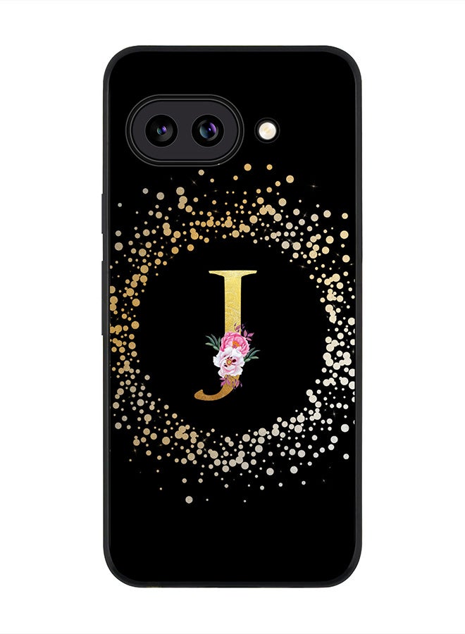 Stylizedd For Google Pixel 9a Case,Slim fit Camera Protection, Shockproof Thin Phone cover  - Custom Monogram Floral - J ( Black )