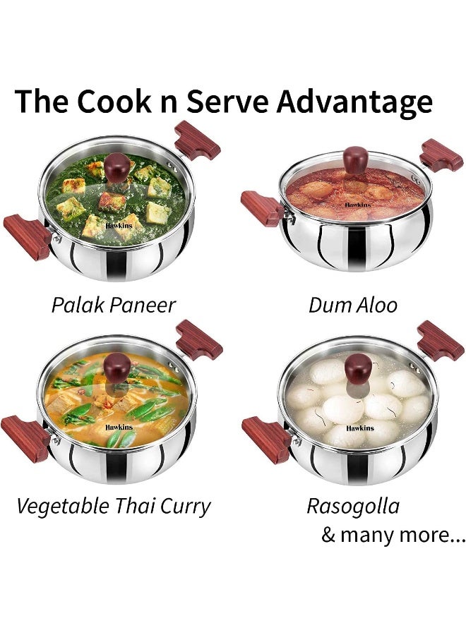 Hawkins هاوكينز وعاء طهي وخدمة سعة 2 لتر مع غطاء زجاجي، متوافق مع الحث، وعاء طهي، قدر صلصة (Ssh20G) - Image 4