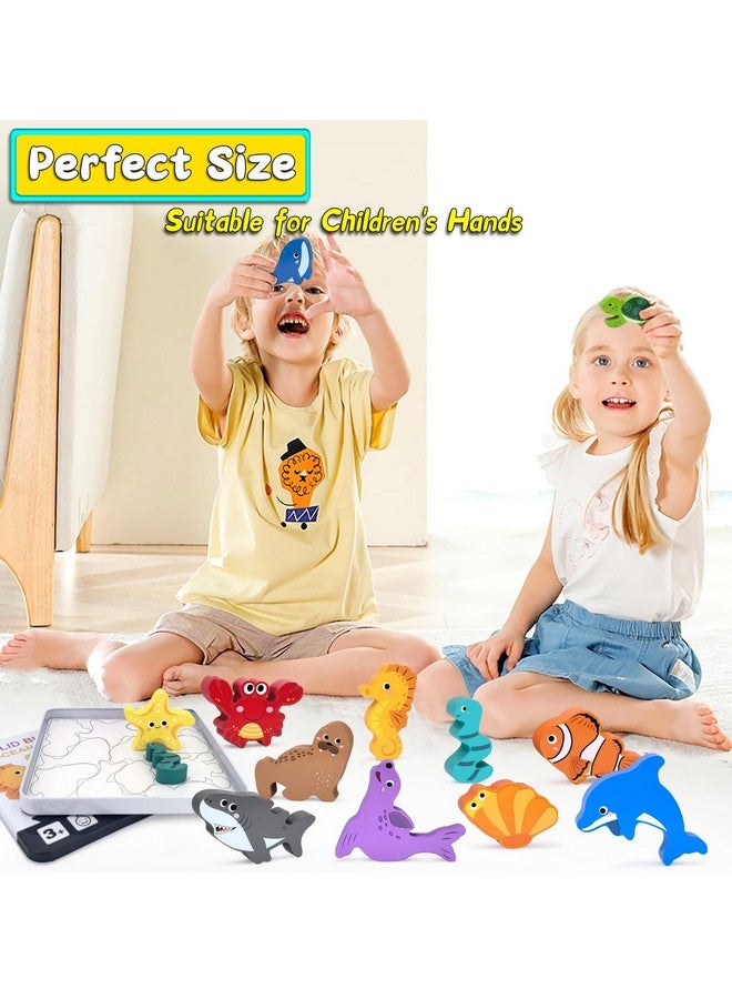 KECIABO Wooden Animal Puzzles Toys for Toddlers,12 Pcs Sea Animals Figures,Animal Matching Sorting Stacking Toy for Boys Child Girls,Educational Learning Toys Gift for Kids - Image 5