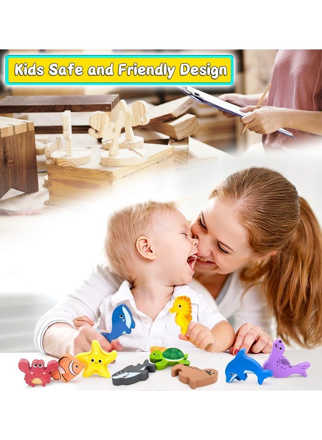 KECIABO Wooden Animal Puzzles Toys for Toddlers,12 Pcs Sea Animals Figures,Animal Matching Sorting Stacking Toy for Boys Child Girls,Educational Learning Toys Gift for Kids - Image 4