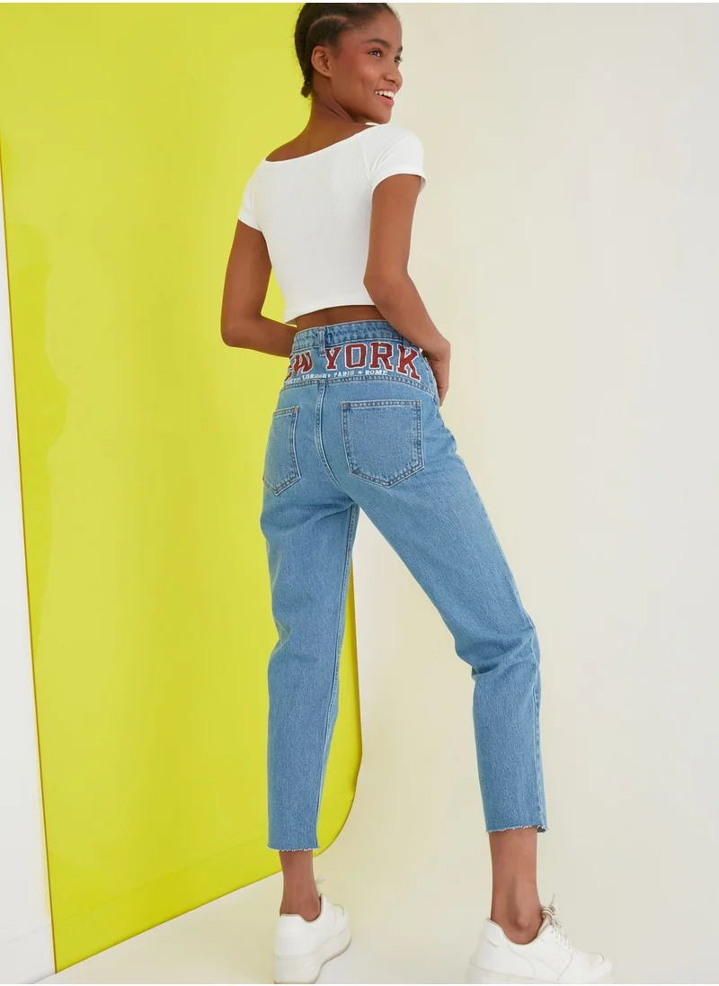 trendyol Printed High Waist Mom Jeans