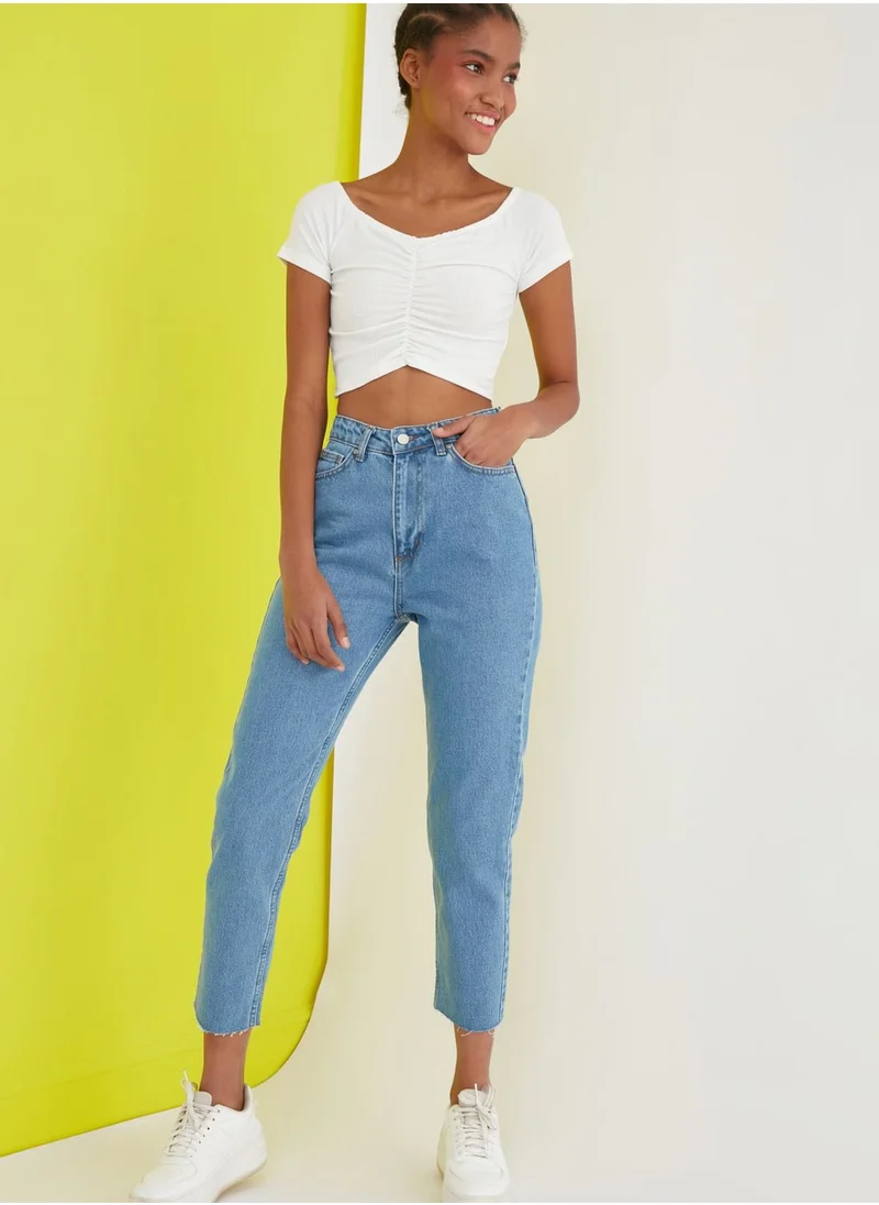 trendyol Printed High Waist Mom Jeans