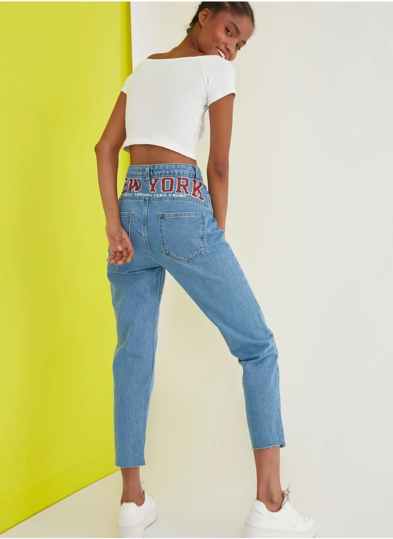 trendyol Printed High Waist Mom Jeans