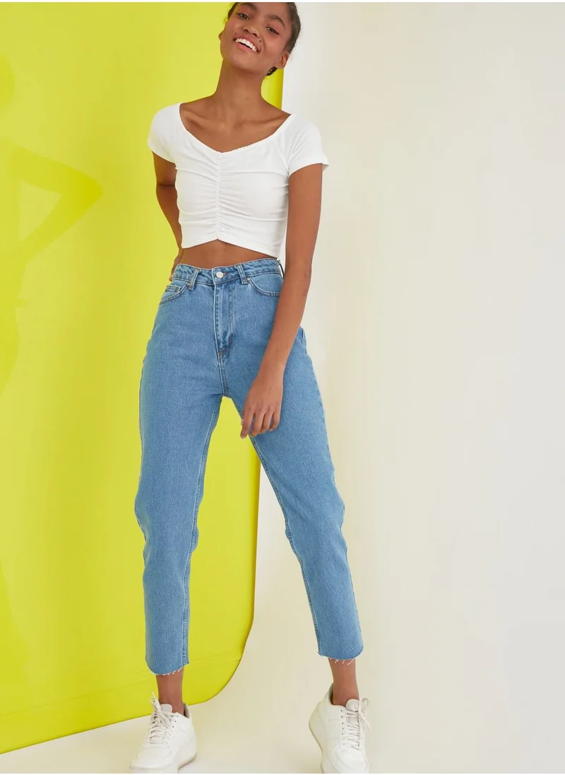 trendyol Printed High Waist Mom Jeans