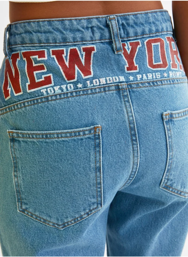 trendyol Printed High Waist Mom Jeans