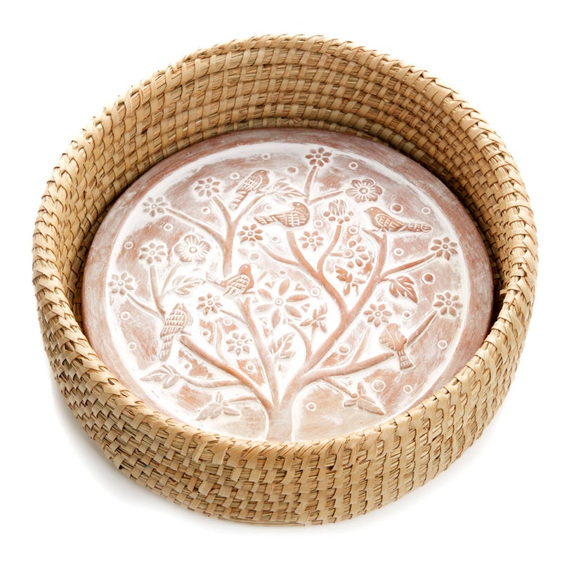 Better World Bio Bread Basket with Terracotta Warmer, Bread Basket for Serving, Sized 11.5" w x 11.5" l x 3.5" h, Nature Inspired Birds of a Feather Design - Image 1