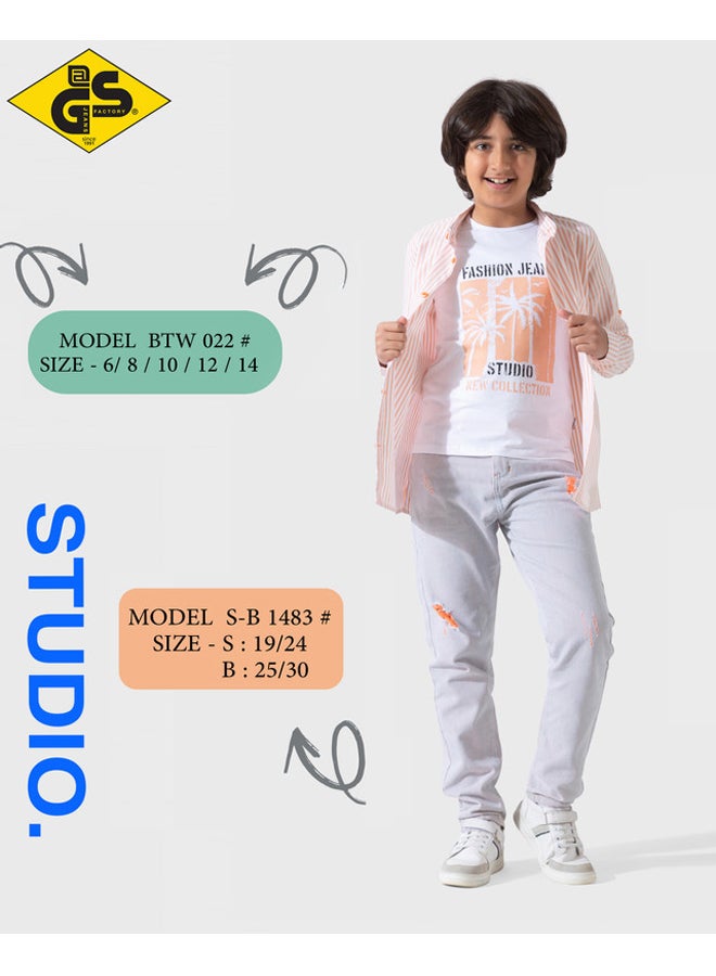 جي@إس قميص كتان صيفي للأولاد مع تيشيرت قطني