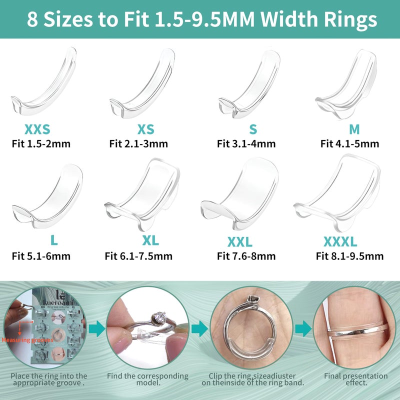 Kueroami Ring Size Adjuster for Women Men with Loose Rings, 14-Pc 2-in-1 Tightener Kit with Gold Spiral Sizer & Clear Guard for Too Big Engagement Wedding Band, Inserts Reducers to Make Smaller 0.5-1.5 - Image 4