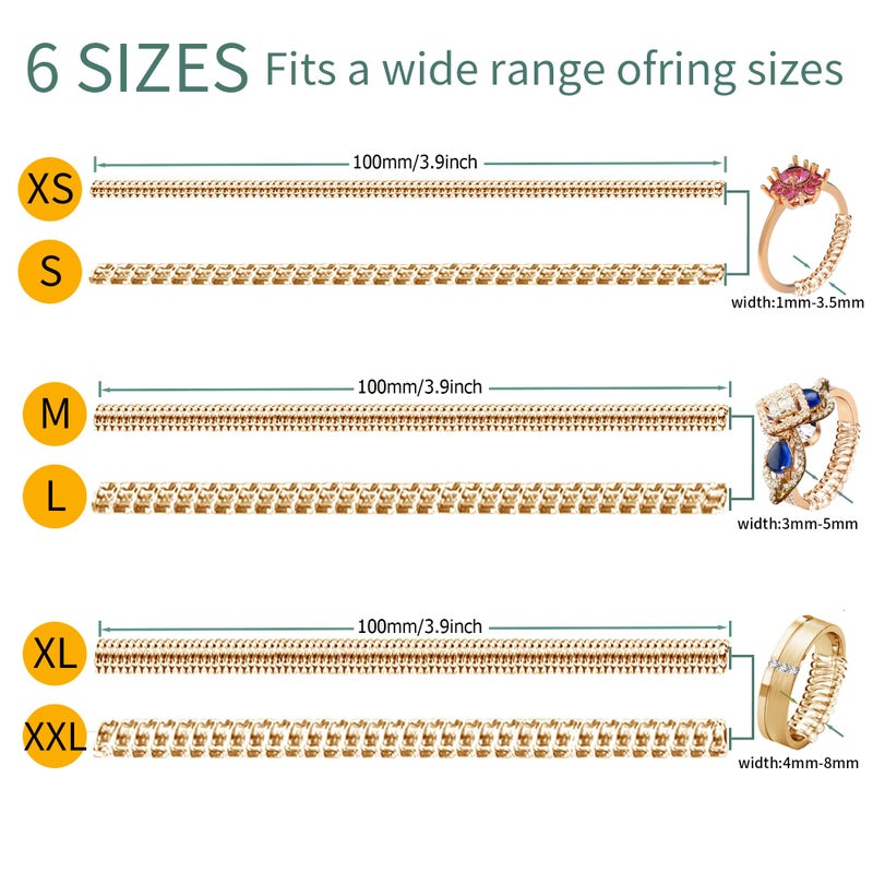 Kueroami Ring Size Adjuster for Women Men with Loose Rings, 14-Pc 2-in-1 Tightener Kit with Gold Spiral Sizer & Clear Guard for Too Big Engagement Wedding Band, Inserts Reducers to Make Smaller 0.5-1.5 - Image 2
