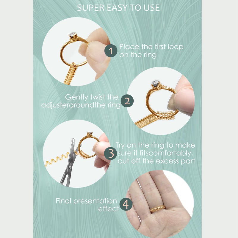 Kueroami Ring Size Adjuster for Women Men with Loose Rings, 14-Pc 2-in-1 Tightener Kit with Gold Spiral Sizer & Clear Guard for Too Big Engagement Wedding Band, Inserts Reducers to Make Smaller 0.5-1.5 - Image 3