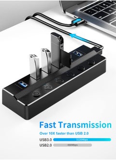 KASTWAVE 6-Port USB 3.0 Hub, USB Splitter for Laptop with Individual On/Off Switches and Light, 3ft Long Cord, USB Port Hub Extension for PC and Computer[Multiple USB Port] 6 USB data transfer ports make it ve  - Image 3