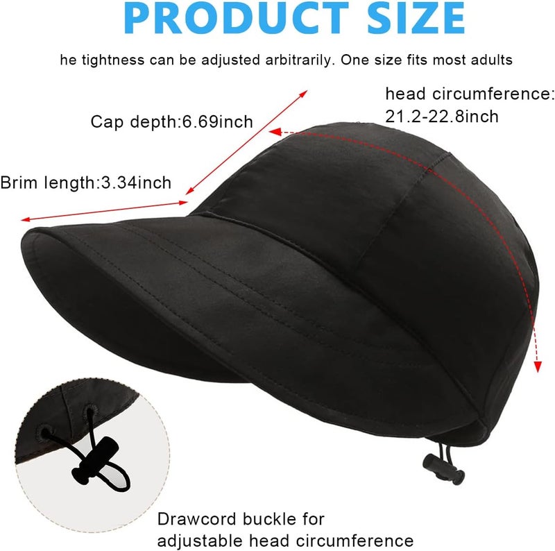 Hannea ® Sun Hat for Women, Girls Stylish 2 in 1 Wide Brim Hat Sun UV Protection Hats for Girls, Women with Detachable Top Round Cap for Beach Baseball Cap for Women Sport Cap for Girls, Women - Black - Image 2
