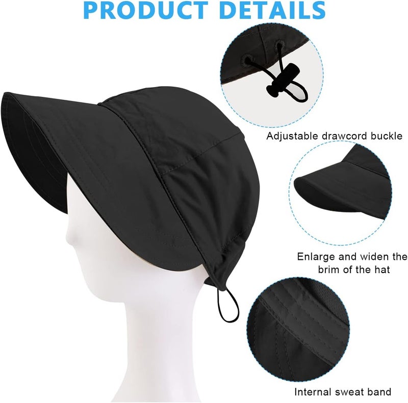 Hannea ® Sun Hat for Women, Girls Stylish 2 in 1 Wide Brim Hat Sun UV Protection Hats for Girls, Women with Detachable Top Round Cap for Beach Baseball Cap for Women Sport Cap for Girls, Women - Black - Image 3
