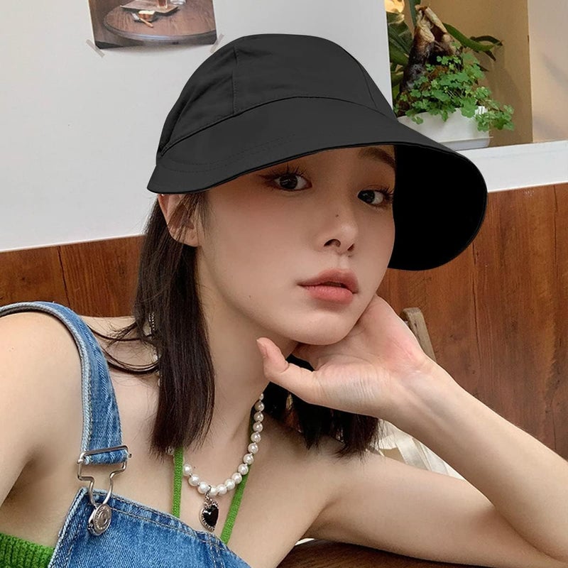 Hannea ® Sun Hat for Women, Girls Stylish 2 in 1 Wide Brim Hat Sun UV Protection Hats for Girls, Women with Detachable Top Round Cap for Beach Baseball Cap for Women Sport Cap for Girls, Women - Black - Image 5