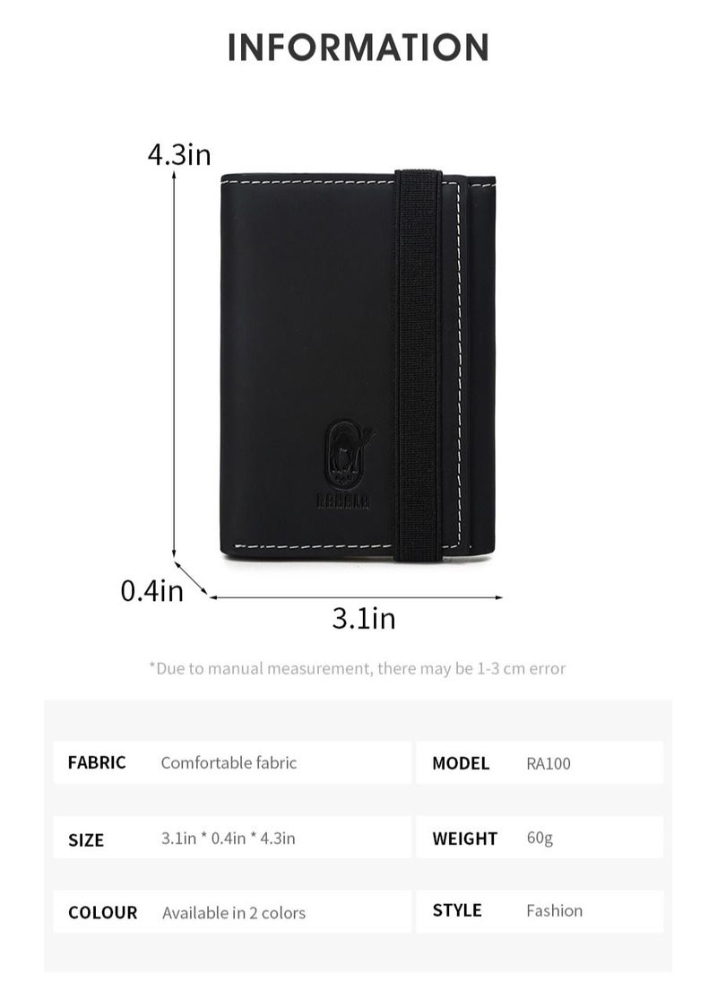 RAHALA RA100 Genuine Leather Multiple Card Slots Casual Trifold Wallet - Black  - Image 5